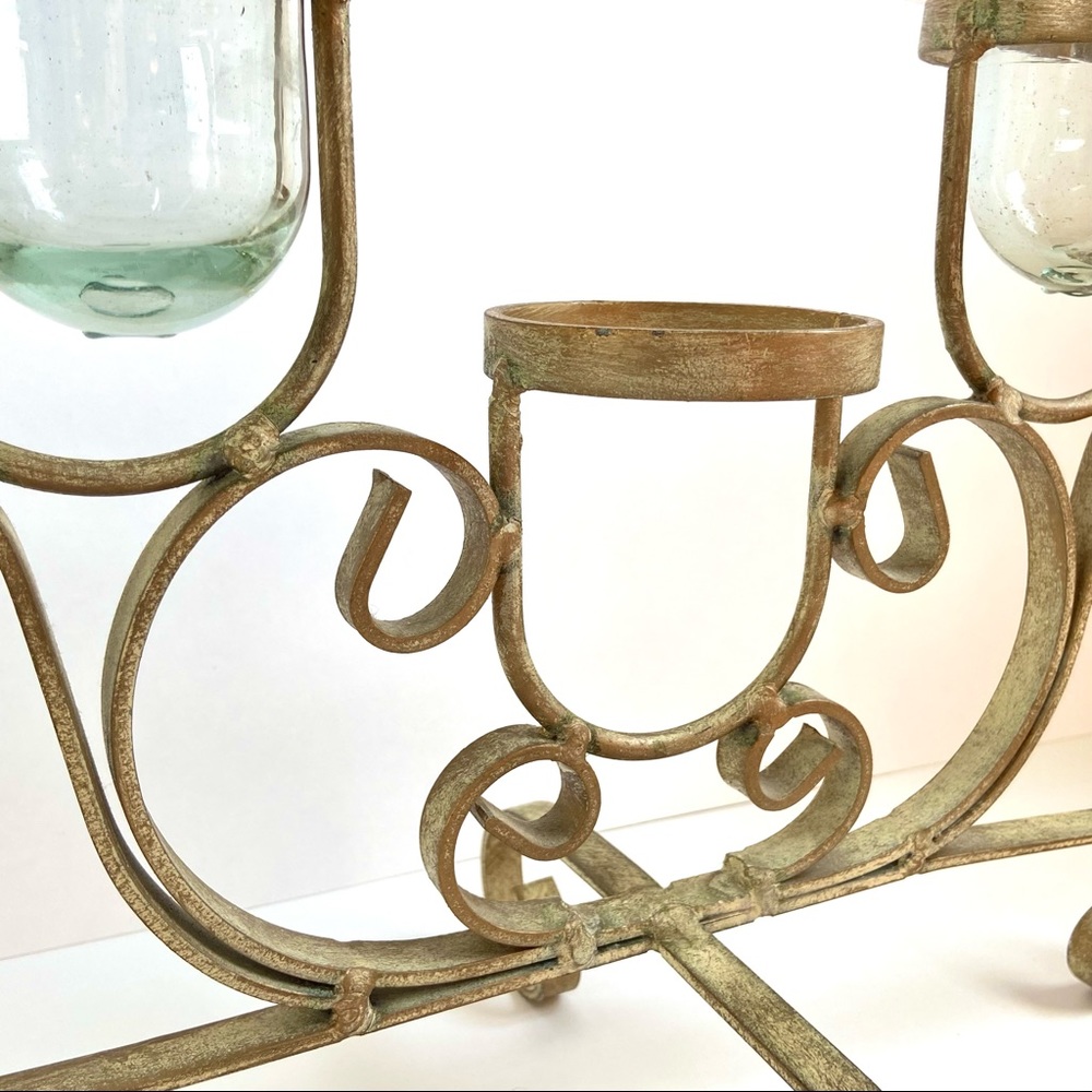 Antiqued Brushed Gold Iron Scroll Candelabra - Picture 2 of 12